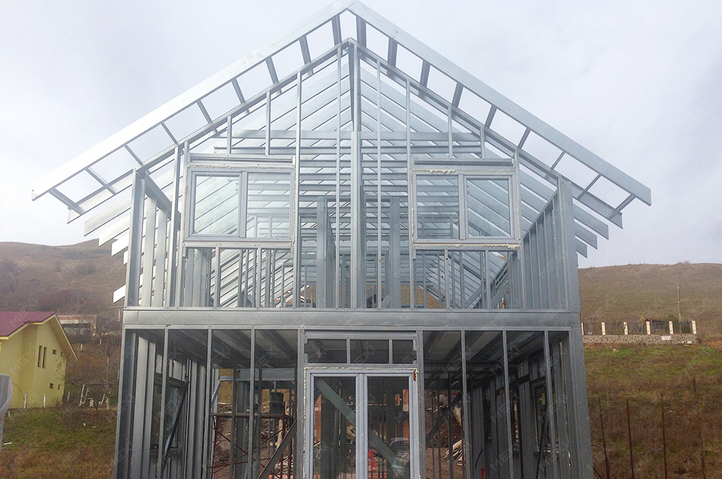 house with attic on light steel profiles