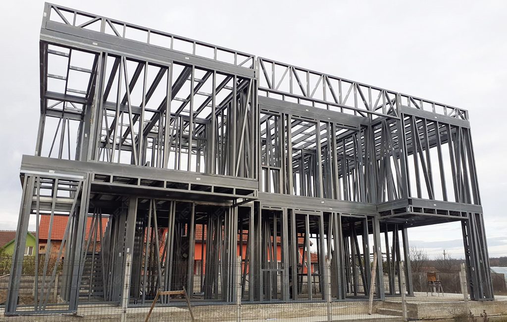 minimalist double storey house with steel structures