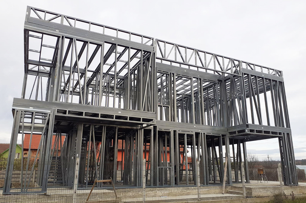 minimalist double storey house with steel structures