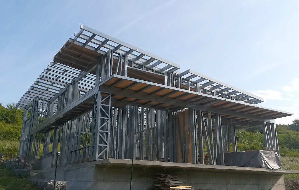 modern single storey house erected with light steel profiles