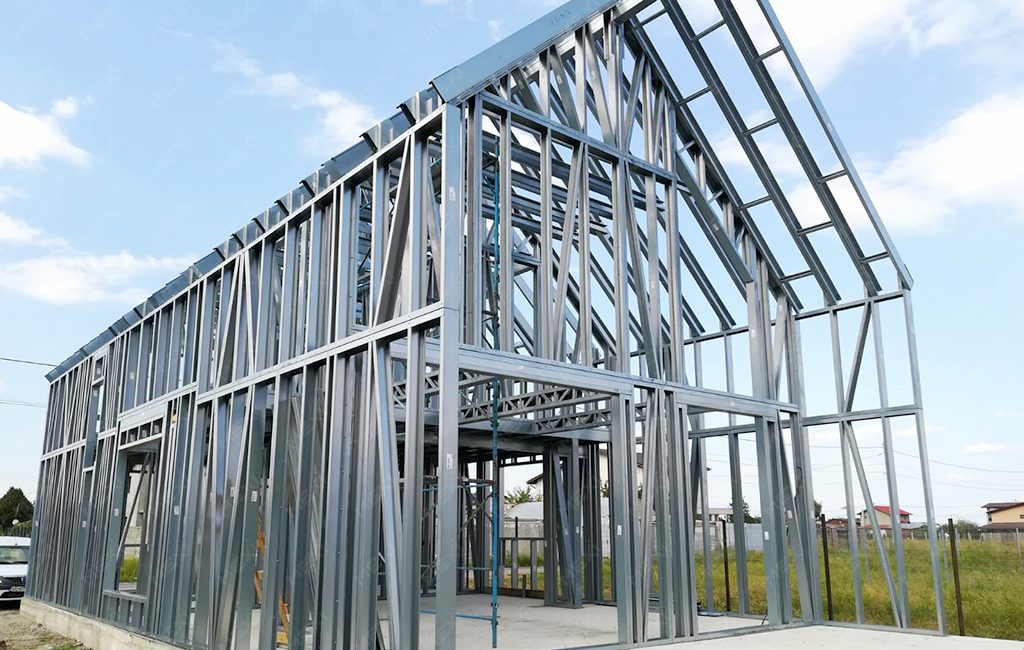 sleek house with attic steel framework