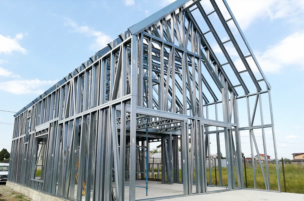 sleek house with attic steel framework