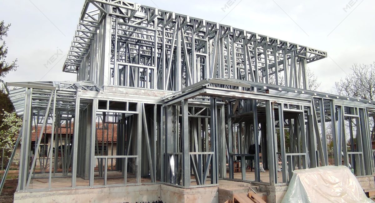 two storey residential house built on metallic profiles