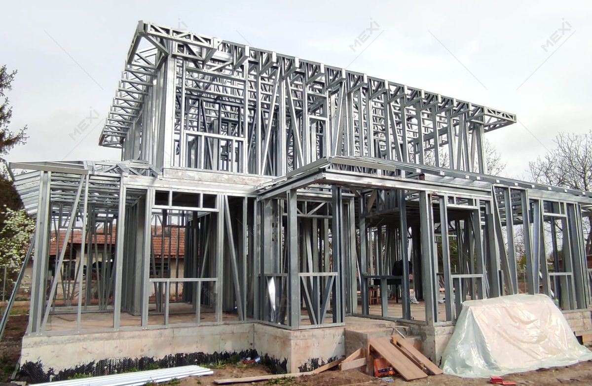two storey residential house built on metallic profiles