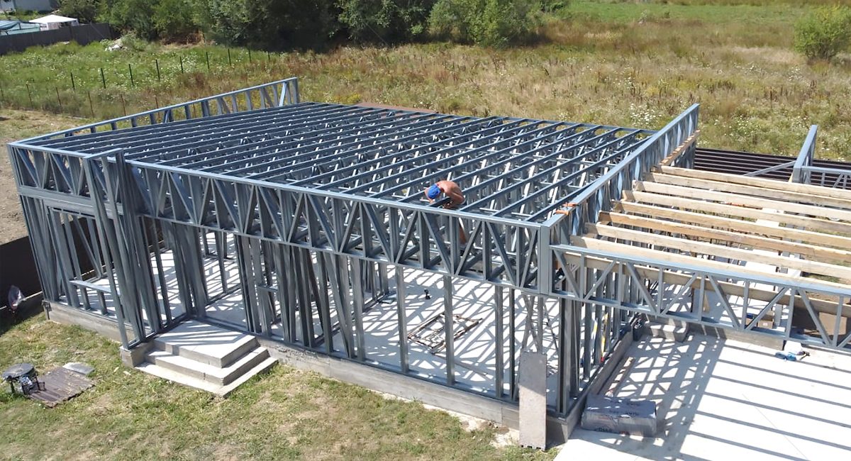 house with skillion rooftop on light gauge steel structure