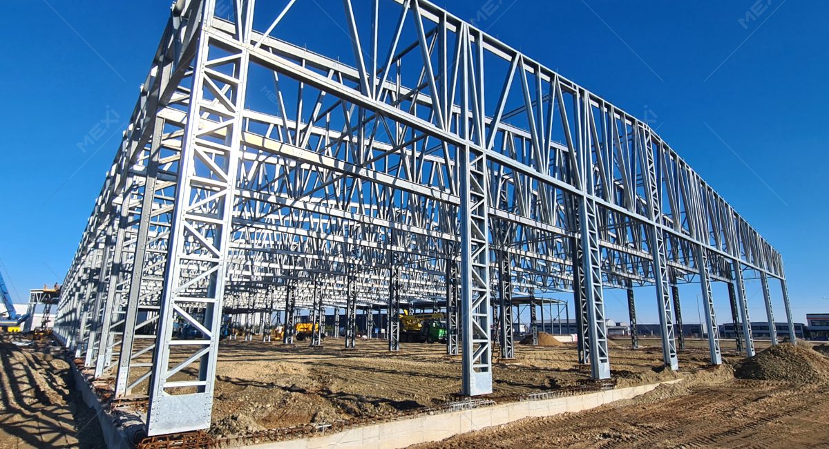 large warehouse hall constructed with preassembled light gauge steel framing