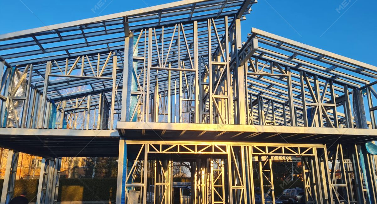 two storey house built on light steel frames