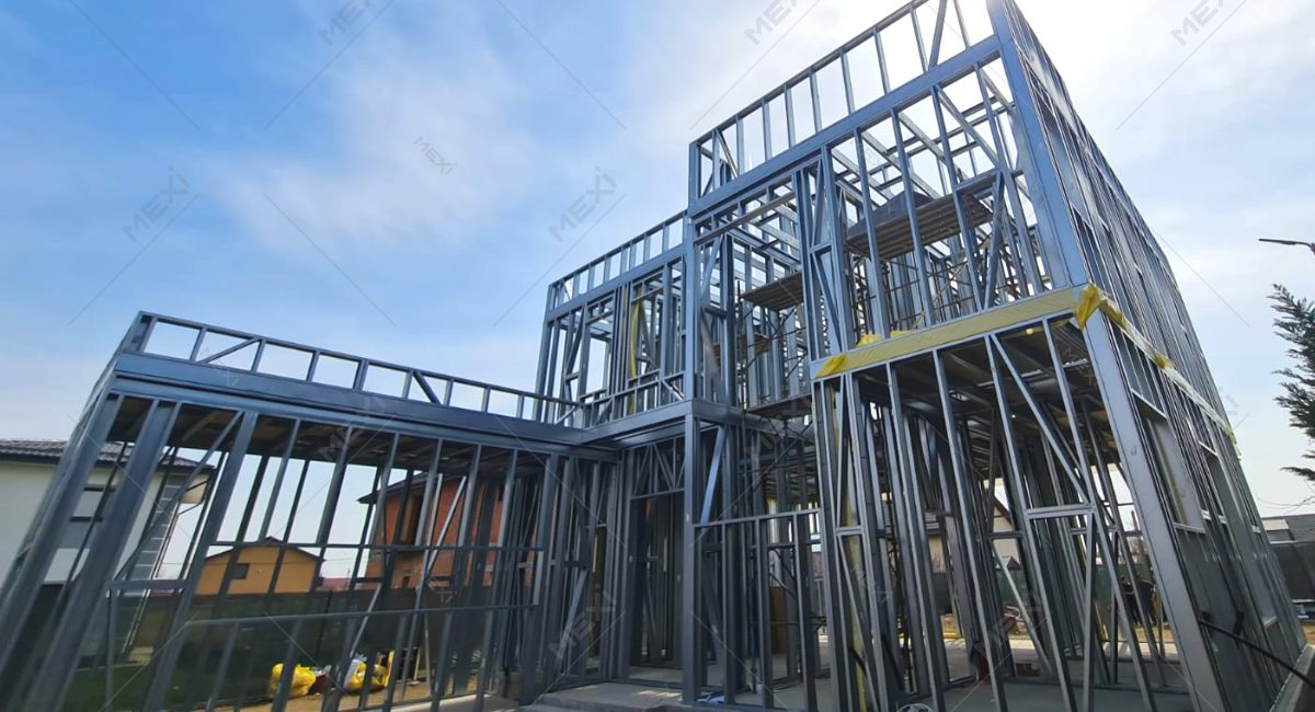 Modern house construction on metallic structure