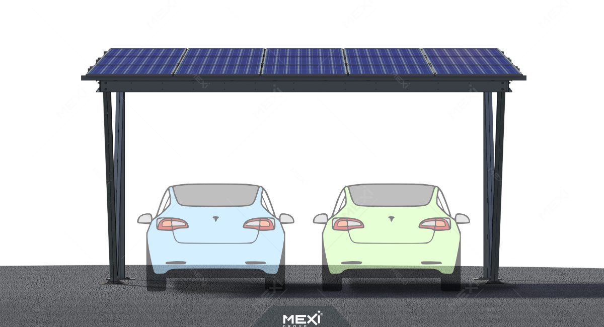 photovoltaic carport structure with two parking slots