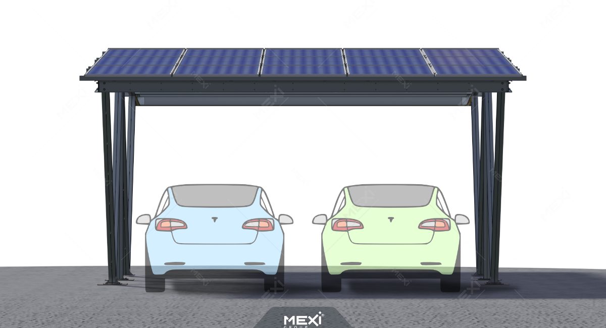 photovoltaic carport structure with two parking spaces