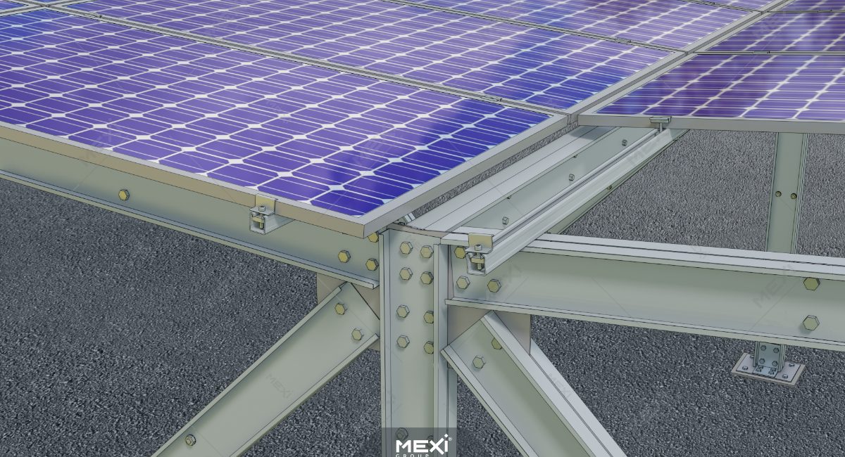 photovoltaic panels mounted on carport steel structure