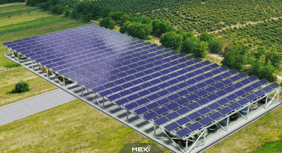 photovoltaic parking building with multiple parking slots