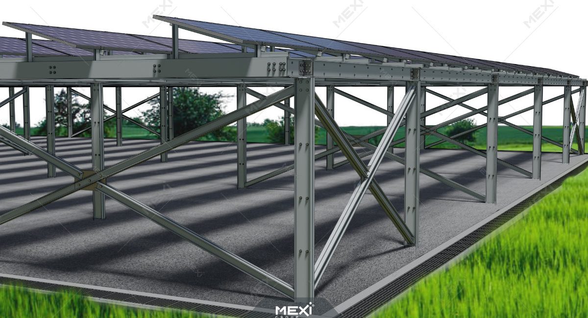 photovoltaic carport structure on light steel framing system