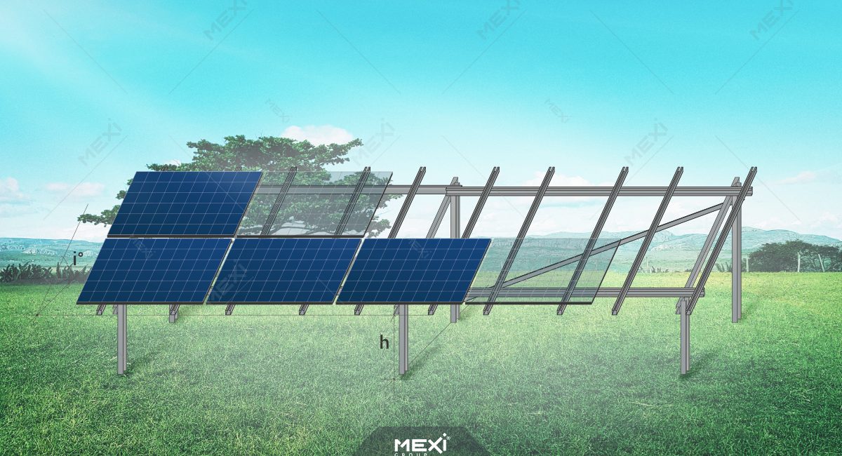 solar structure with two pillars for 2 horizontally oriented PV panels