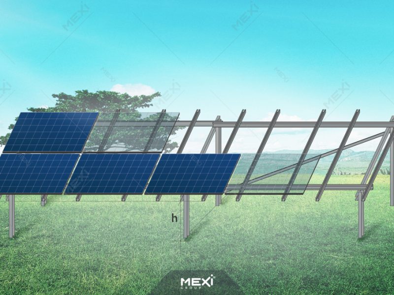 solar structure with two pillars for 2 horizontally oriented PV panels