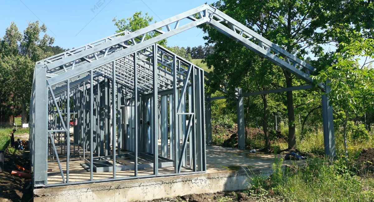 Coffee shop construction on steel framing structure