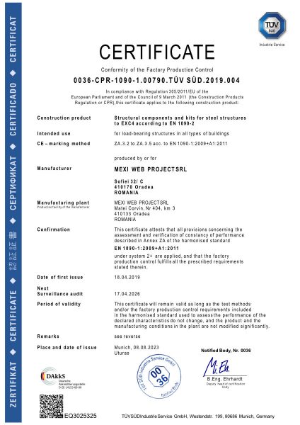 Certificate - Conformity of the Factory Production Control - 2023
